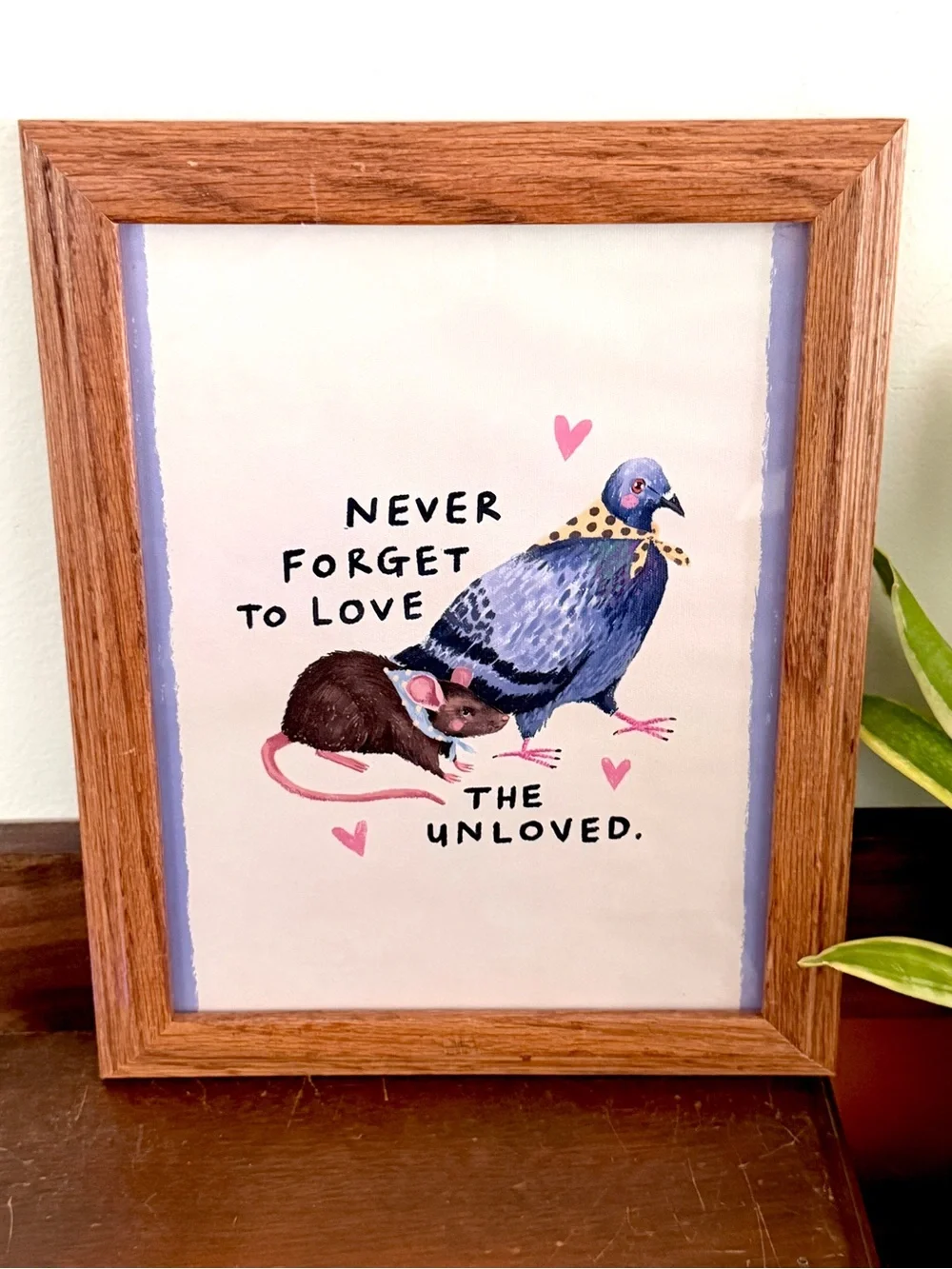 Pigeon & Rat “Never Forget to Love the Unloved” Canvas Art Print Wood Framed Art